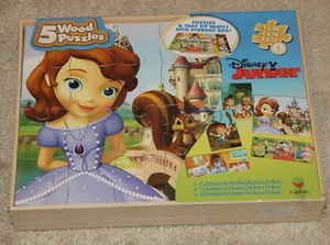 Disney Princess 5 Wood Jigsaw Puzzles With Storage Box NEW/Sealed - Picture 1 of 1
