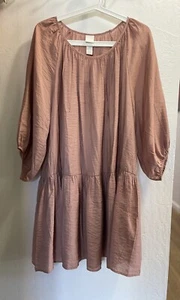 H & M Crepe Dress Peach Balloon Long Sleeves Drop Waist Size Medium New - Picture 1 of 3