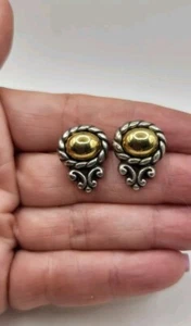 Vintage Brighton Moonglow silber- und goldfarbene gemischte Metalldetails verzierte Ohrstecker - Bild 1 von 5