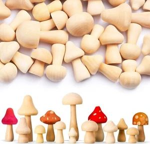 40 Pcs Unfinished Wooden Mushroom Mini Mushroom Figures for DIY Crafts Projects - Picture 1 of 7