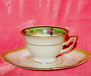 Thomas Germany Tea Cup& Square Saucer AYNSLEY England, Bone China &Gold Train - Picture 1 of 8
