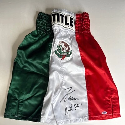 Julio Cesar Chavez Signed Title Boxing Trunks Mexican Flag 'H.O.F 2011' PSA - Image 1 of 3