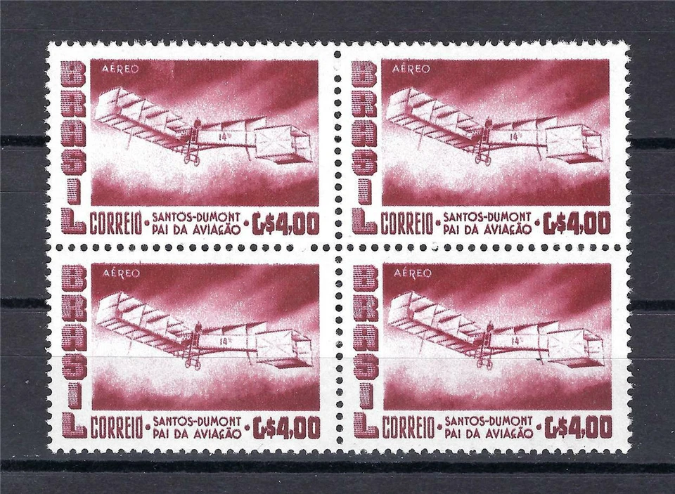 Brazil 1956 Sc# C84 Airmail First flight by Santos Dumont red Plane block 4 MNH - Image 1 of 1