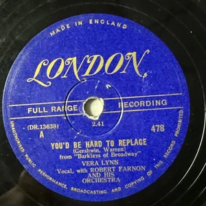 10" 78 RPM-Vera Lynn-You'd Be Hard to Replace/Havin a Wondeful Wish/London 478 - Foto 1 di 4