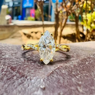 Anillo de compromiso de plata 925 con diamantes blancos marquesa de 5 quilates natural 5 quilates certificado RARO Foto 1 de 4