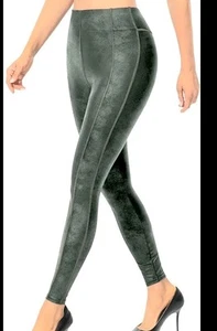 NWT Faux Leather Olive Green Leggings Large - Picture 1 of 8