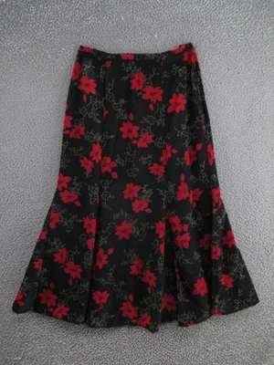 Saia Whimsigoth Vintage Feminina 8 Longa Floral Preta Vermelha Kathie Lee Anos 90 Y2K Bruxa - Imagem 1 de 4