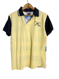 Tommy Hilfiger Niños Polo XL 20 Amarillo Azul Marino Manga Corta Rayas #8 Parche - Imagen 1 de 6