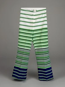 VTG Nautical Pants Groovy Stripes White Green Blue - Flared - 24 x 26.5 - Sz XS - Picture 1 of 5