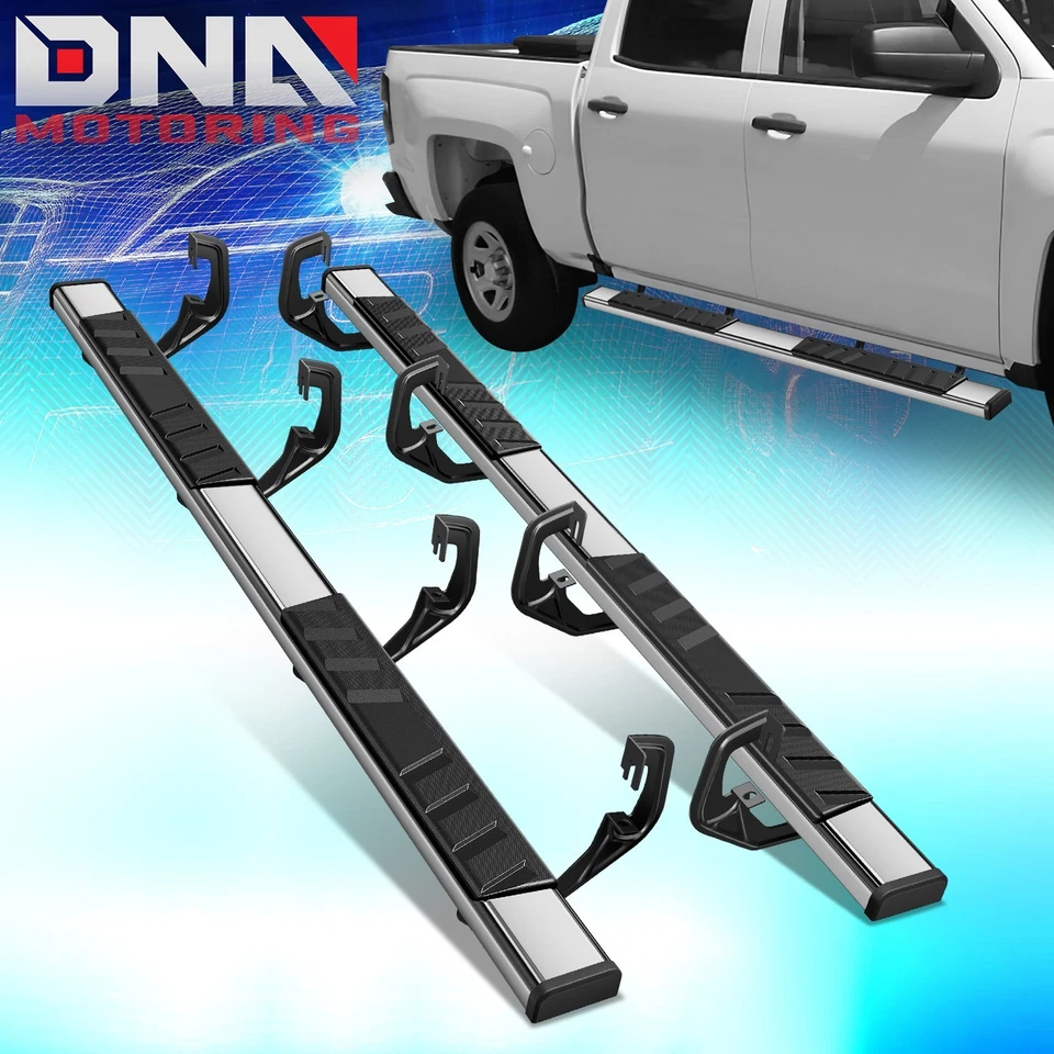Par de estriberas de barra de escalones de acero inoxidable para Silverado Sierra 2007-2019 doble cabina Foto 1 de 4