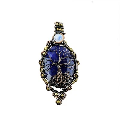 Zafiro Azul Piedra Preciosa Arco Iris Piedra Lunar Cobre Árbol de la Vida Esposa Colgante Joyería Foto 1 de 4