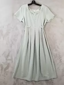 Vintage Dress Women L Green Gingham Maxi Embroidered Sweetheart Neck Cinch Waist - Picture 1 of 9