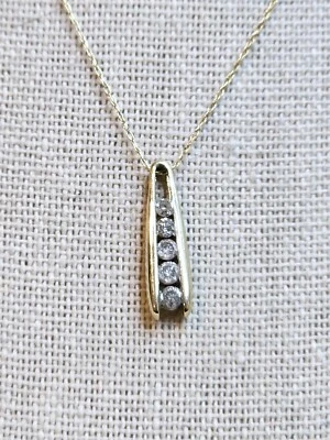 10K Yellow Gold 5-Diamond Pendant Necklace 20" - Image 1 of 4