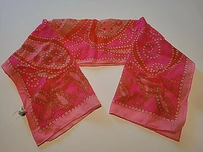 Cachecol rosa vintage Rogon Sheer Robinson & Golluber nylon Japão paisley pescoço de cabeça - Imagem 1 de 3