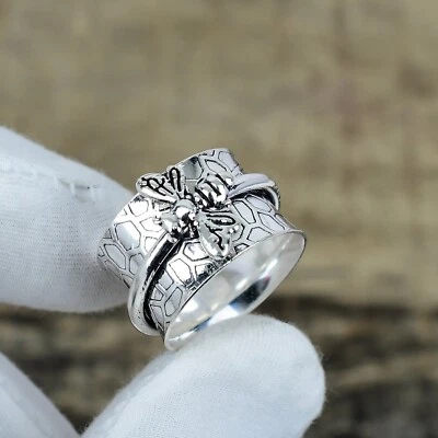 Miele Ape Spinner Fedina 925 Argento Sterling Fatto a Mano Gioielli Per Amore - Immagine 1 di 4