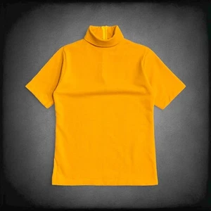 Vintage 70s Zip Mock Turtleneck Top Womens Small Mustard Disco 70s Hippie Shirt - Picture 1 of 7
