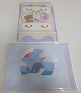 Tarjetas de felicitación para bebé - Dos x Nacimiento de un pequeño - Ballena y oso de peluche - Nuevas - Imagen 1 de 7