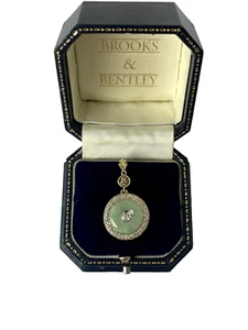 9ct Gold Diamond and Jade Pendant Chinese Longevity Jade & Diamond Gold Pendant - Picture 1 of 19