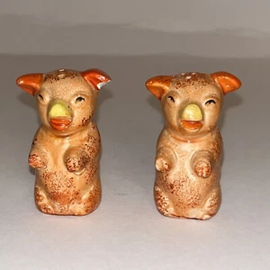 Juego de saleros y pimenteros de cerdo decoración de Japón rosa naranja chip debajo de la oreja vintage - Imagen 1 de 8