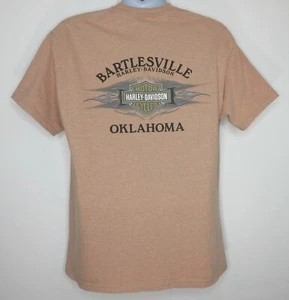 Harley Davidson Motorcycles Size L Bartlesville OK Peach T Shirt Oklahoma USA - Picture 1 of 8