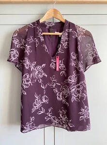 BNWT Jacques Vert Plum & Pink 🌸 Chiffon Top or Blouse with Lining UK Size 16 - Picture 1 of 12