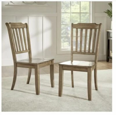 Juego de 2 sillas de comedor de madera con respaldo de listones marrón mostrador de cocina duradero resistente barato Foto 1 de 3