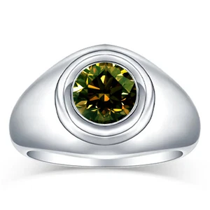 2.05 Ct Vvs1-/Round Brown Moissanite Diamond Dome Bezel Silver Ring 9 US - Picture 1 of 3