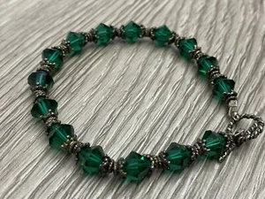 Sterling Silber Perle und Verschluss grüner Edelstein Perlen Armband 7,75" - Bild 1 von 8