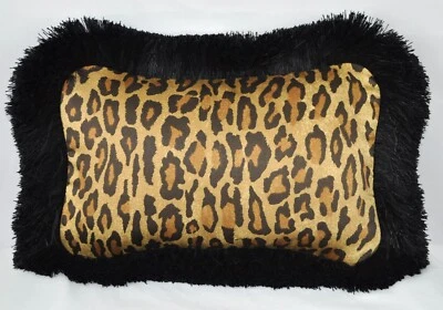 Fringed Ralph Lauren Venetian Court Leopard Fabric Custom Accent Pillow 12" x 8" - Image 1 of 3