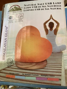 Himalayan Salt Lamp USB Heart Crystal Natural Rock Pink Healing LED Light Decor - Picture 1 of 3