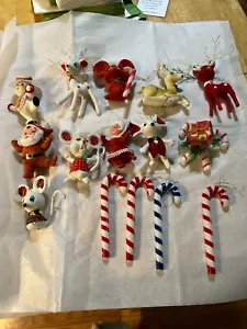 14 adornos navideños vintage de fieltro de ciervos y ratones de Papá Noel - Imagen 1 de 6