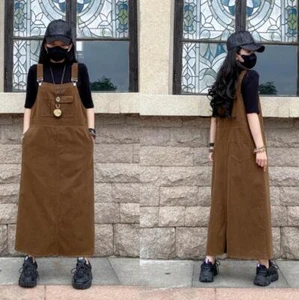 New Women's Suspender Dress Solid Jumpsuit Corduroy Bib Overalls Baggy Rompers - Picture 1 of 22