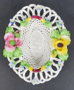 Vintage DENTON Bone China Lattice Basket Applied Colorful Flowers England EUC - Picture 1 of 12
