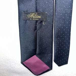 Corbata Bellini Di Roma Hecha en Italia 100% Seda Para Hombre Azul Marino Lunares Rosa Trabajo - Imagen 1 de 13