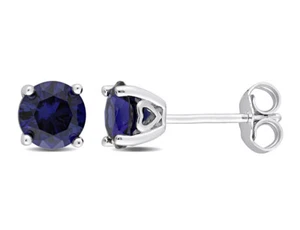 2.00 ctw Lab-Created Blue Sapphire Solitaire Earrings Sterling Silver (8mm) - Picture 1 of 4