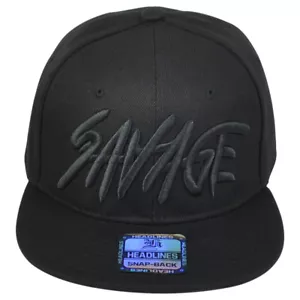 Gorra Savage Black Script Snapback Headlines Flat Bill Construido Adultos Hombres - Imagen 1 de 7
