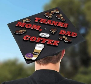 Lot of 6 Graduation Cap Decorating Kit Thanks Mom, Dad & Coffee Sticker sheets - Picture 1 of 1