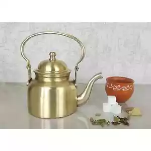 Traditional Pure Brass Tea Kettle For Serving Tea Coffee & Tableware 400 Ml - Picture 1 of 4
