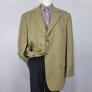 VTG Alan Flusser Men's Sport Coat Blazer Three Button Olive Linen Silk Wool 48L - Picture 1 of 16