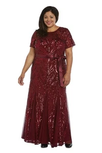 R&M Richards Plus Size Sequin Gown- One Piece Dress. Merlot, Size 16W - Picture 1 of 2