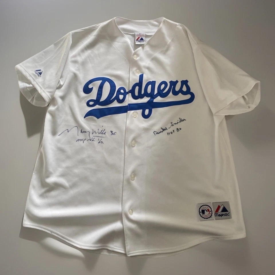 Duke Snider And Maury Wills Autographed Majestic Dodgers Jersey Sewn Logos XL - Image 1 of 4