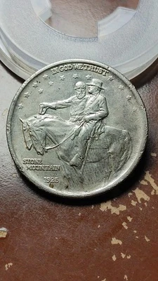 1925 Stone Mountain Silver Commemorative Half Dollar AU+ Details Rim Ticks  W590 - Image 1 of 2