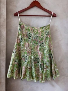 Vintage Y2K Skirt 8 Pink Green Floral Butterfly Ruffled Fairy Cottage Core Midi - Picture 1 of 13