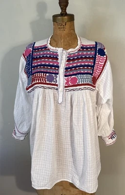 Vintage Mexican Folk Embroidered Baby Doll Blouse Floral All Cotton S-L - Image 1 of 4