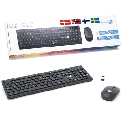 Wireless Mouse and Keyboard Kit QWERTY Black Set M&K Nordic SWE NO DK FI - Image 1 of 4