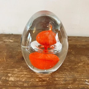 Vintage Egg-Shaped Glass Paperweight Spiral Red Mushroom - Picture 1 of 5