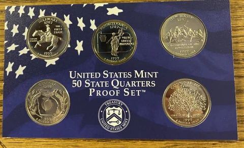 1999 S Proof State Quarters Clad 5 Coin Set - Coins Only - No Case, Box or COA Cover