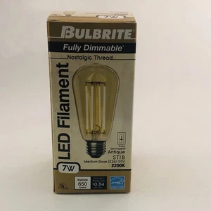 Bulbrite 7-W, ST18, 2200K, 120v, Antique Nostalgic Thread Filament LED Bulb NEW - Picture 1 of 6