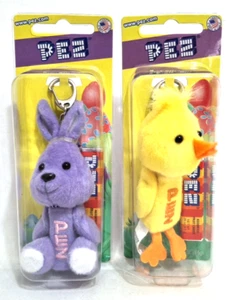 Vintage 2012 Lot of 2 PEZ Candy Despenser Purple Bunny Yellow Duck Keychains - Picture 1 of 6