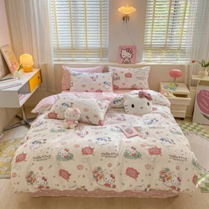 Hello Kitty Retro Floral 100% Cotton Quilt Duvet Cover +Fitted Sheet size Queen - Picture 1 of 1